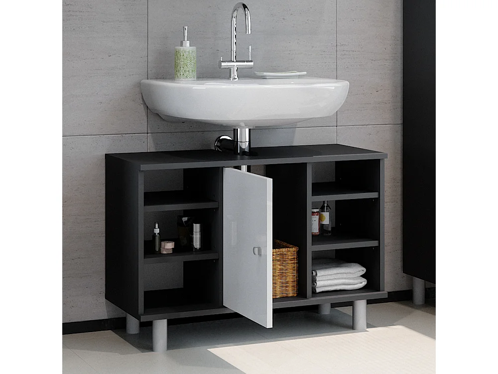 Meuble sous lavabo anthracite/blanc brillant 80x32x54 fynn