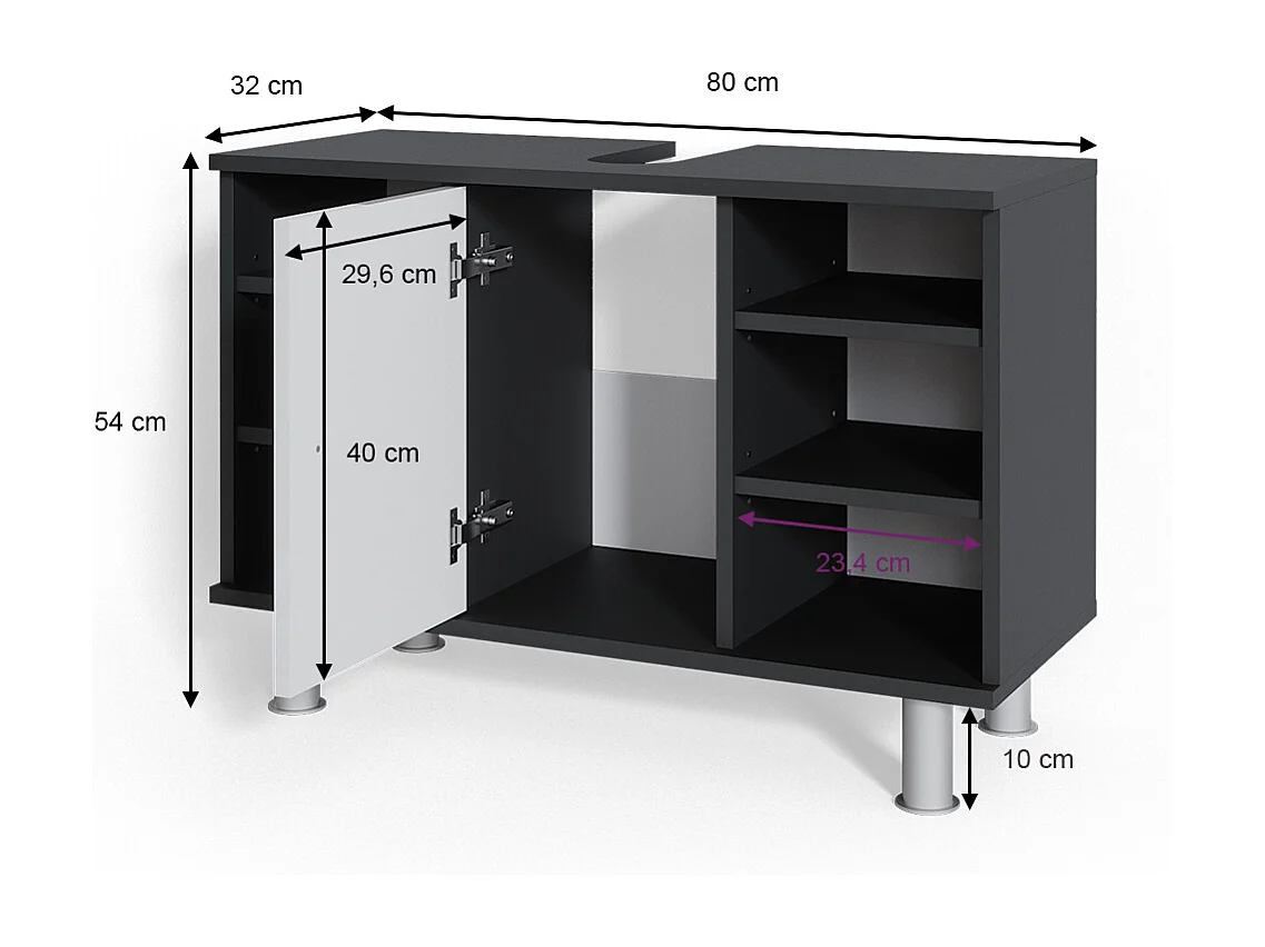 Szafka pod umywalkę antracyt/biały wysoki połysk 80x32x54 fynn