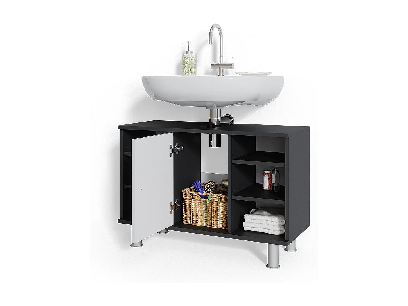 Szafka pod umywalkę antracyt/biały wysoki połysk 80x32x54 fynn