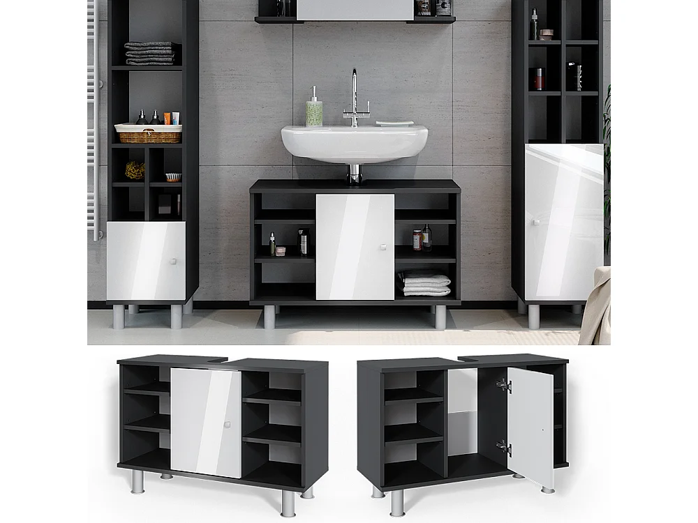 Meuble sous lavabo anthracite/blanc brillant 80x32x54 fynn