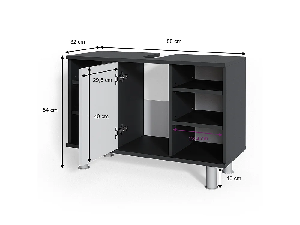 Meuble sous lavabo anthracite/blanc brillant 80x32x54 fynn