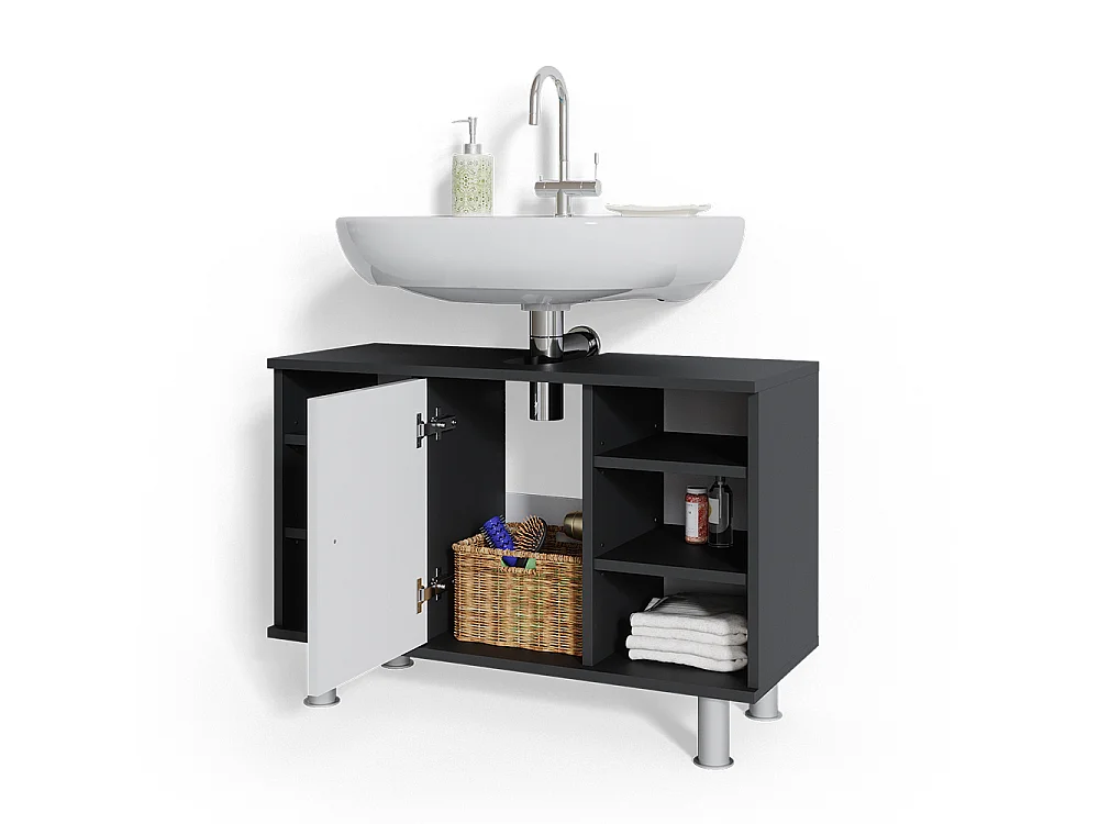 Meuble sous lavabo anthracite/blanc brillant 80x32x54 fynn