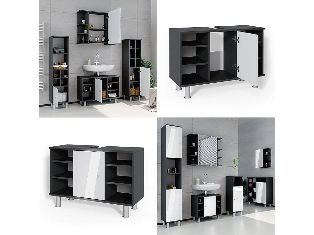Meuble sous lavabo anthracite/blanc brillant 80x32x54 fynn