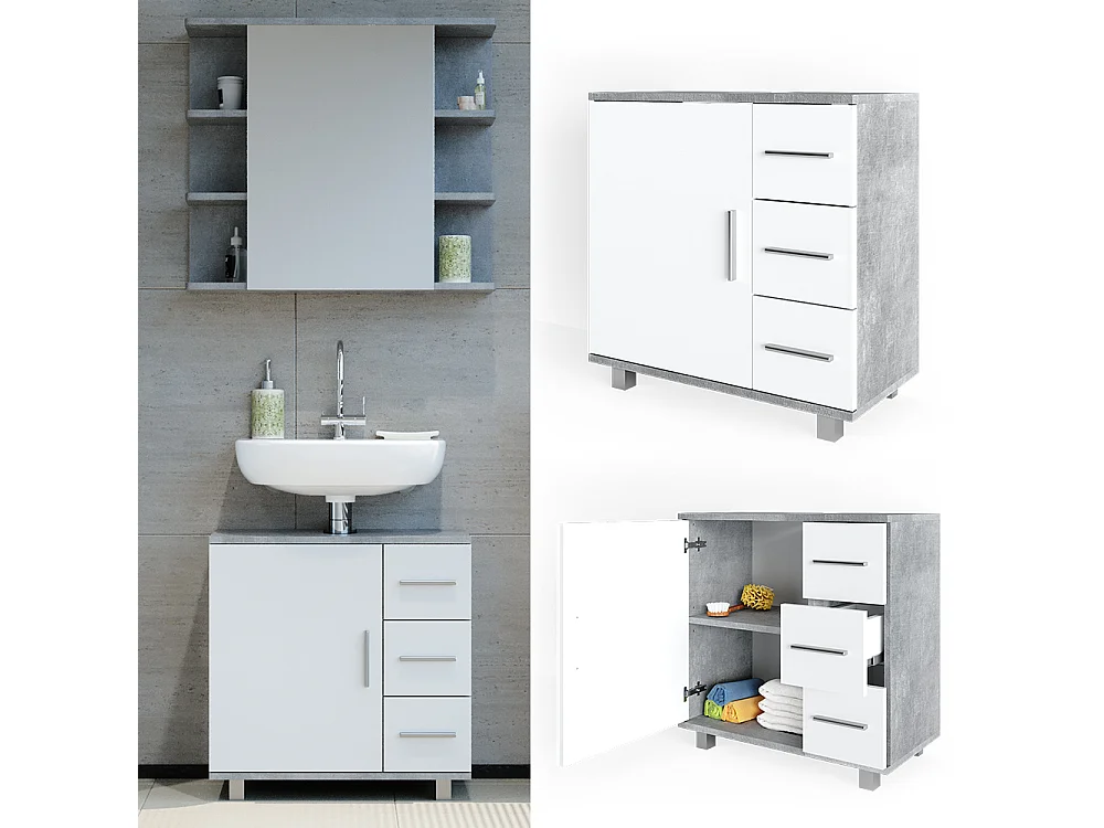 Meuble sous vasque simple béton 60x33x60.8 ilias