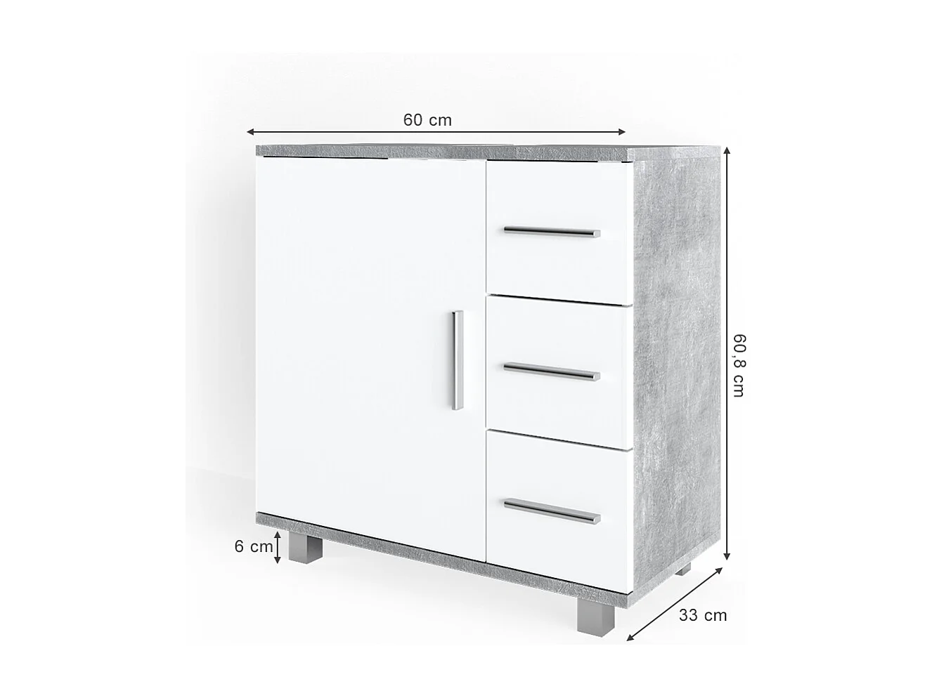 Meuble sous vasque simple béton 60x33x60.8 ilias