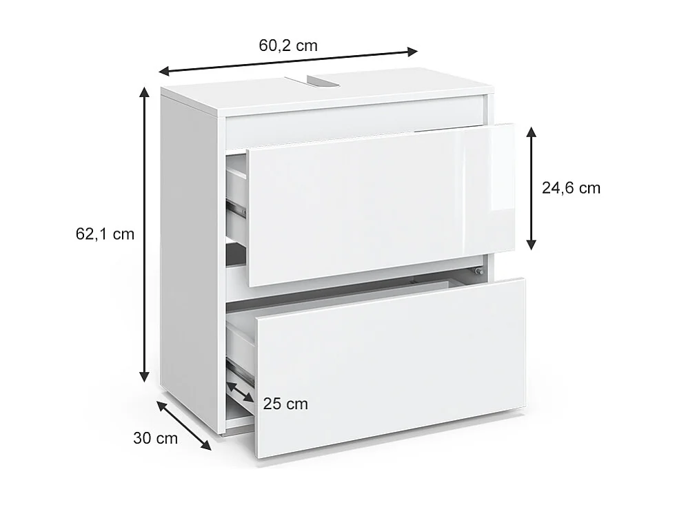 Meuble sous vasque simple blanc 60.2x30x62.1 majest