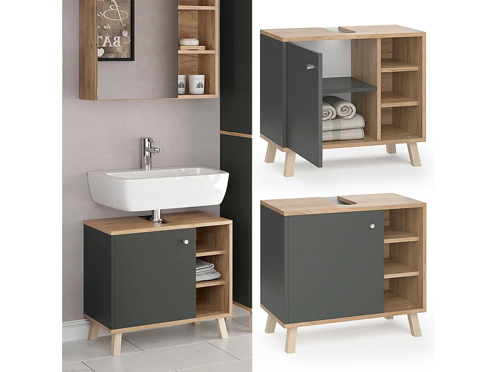 Meuble sous vasque simple anthracite 60x32x54 senyo