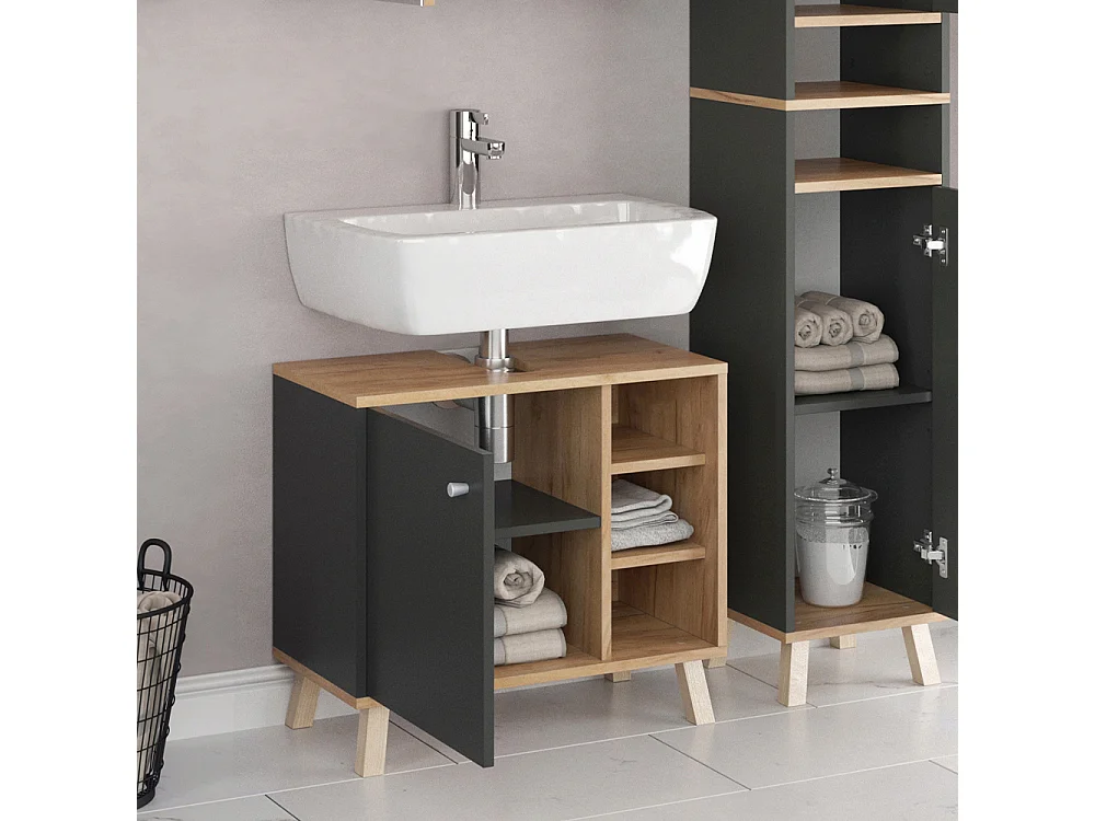 Meuble sous vasque simple anthracite 60x32x54 senyo