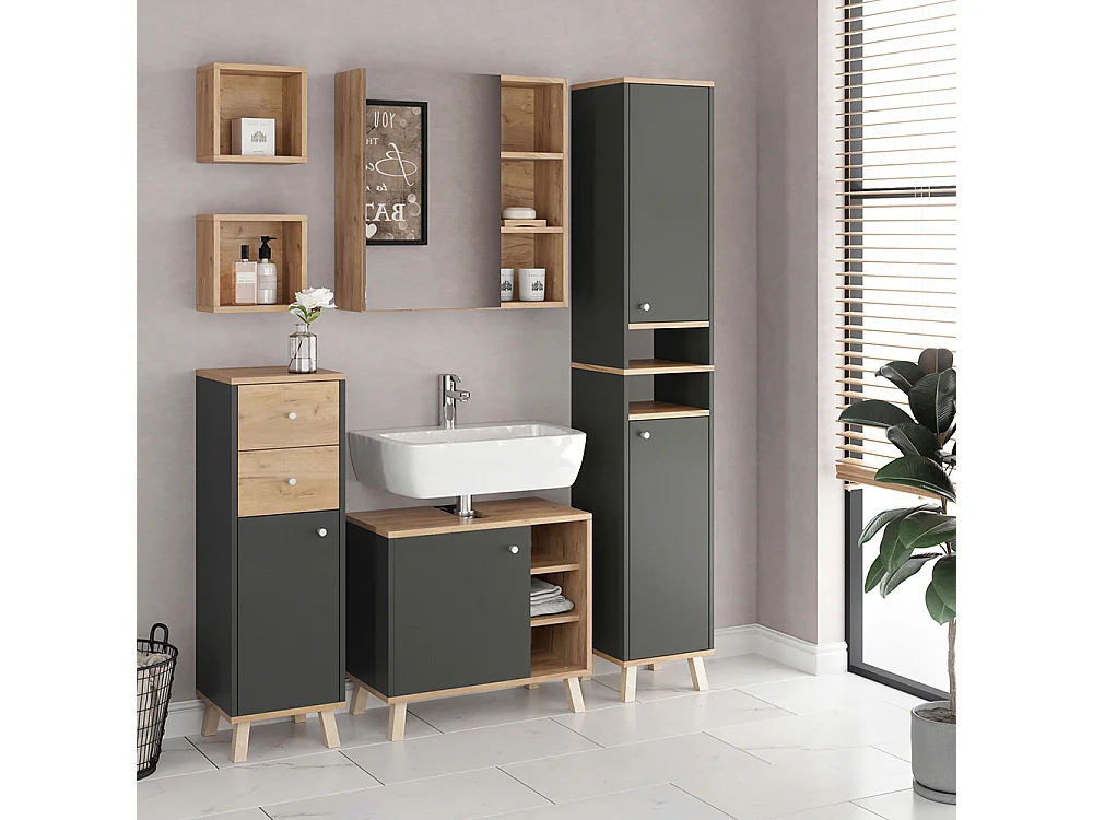 Meuble sous vasque simple anthracite 60x32x54 senyo