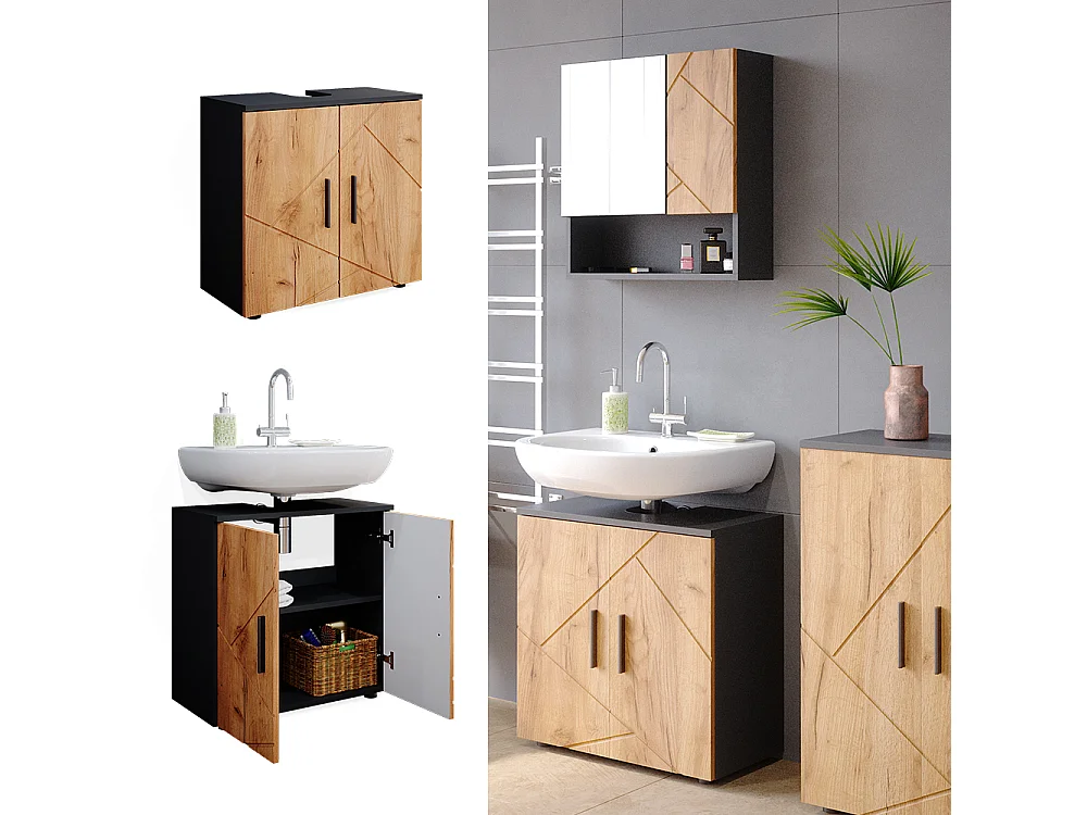 Mobile sottolavabo per bagno quercia dorata/antracite 60x30x59 irma