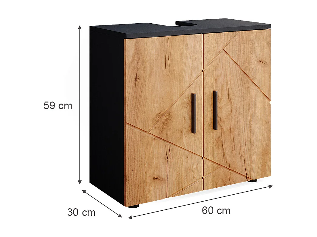 Mobile sottolavabo per bagno quercia dorata/antracite 60x30x59 irma