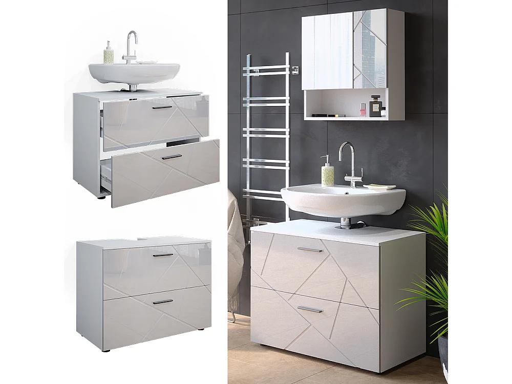 Meuble sous vasque simple blanc haute brillance 80x41x58.6 irma