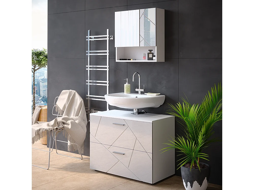 Meuble sous vasque simple blanc haute brillance 80x41x58.6 irma