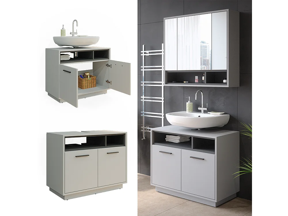 Meuble sous vasque simple gris 80x40x64 beatrice