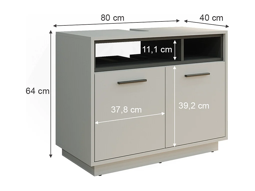 Meuble sous vasque simple gris 80x40x64 beatrice