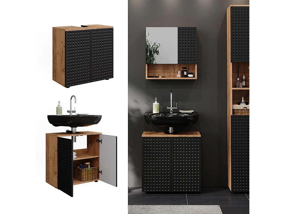 Meuble sous lavabo  anthracite à pois 60x30x59 irma