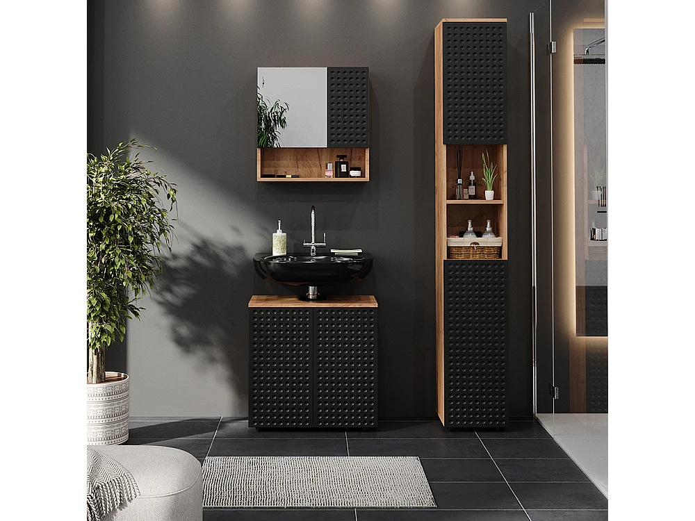 Meuble sous lavabo  anthracite à pois 60x30x59 irma