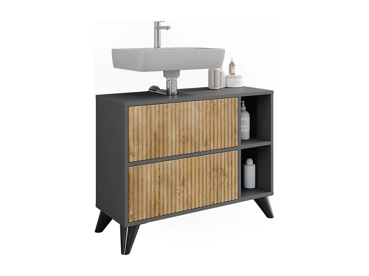 Meuble sous vasque anthracite/chêne de montagne 80x30x62 leano