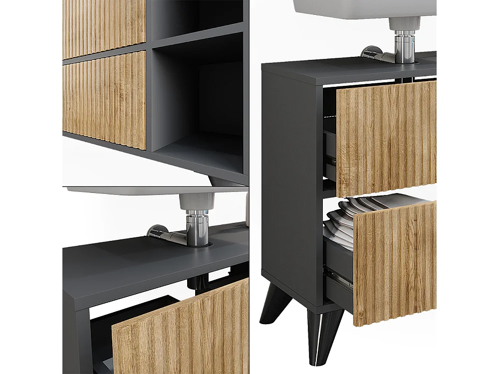 Meuble sous vasque anthracite/chêne de montagne 80x30x62 leano