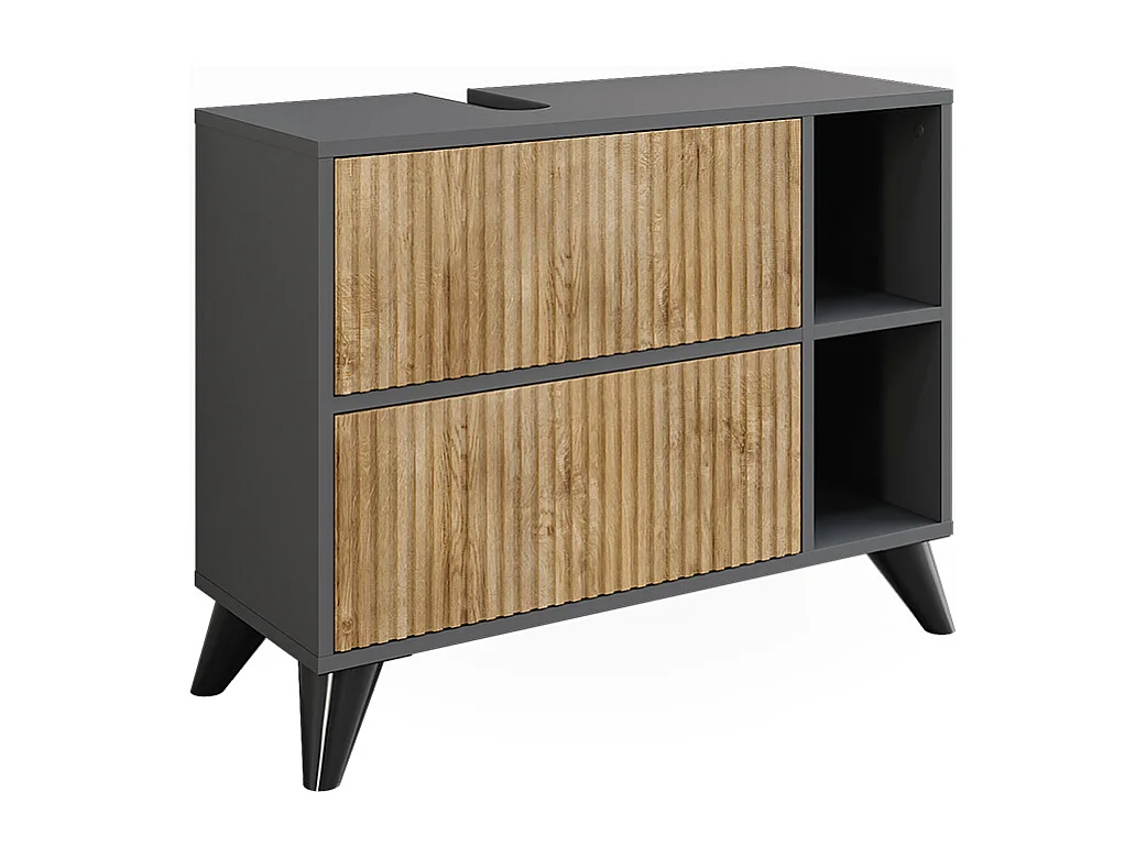 Meuble sous vasque anthracite/chêne de montagne 80x30x62 leano