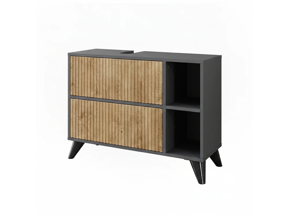 Meuble sous vasque anthracite/chêne de montagne 80x30x62 leano