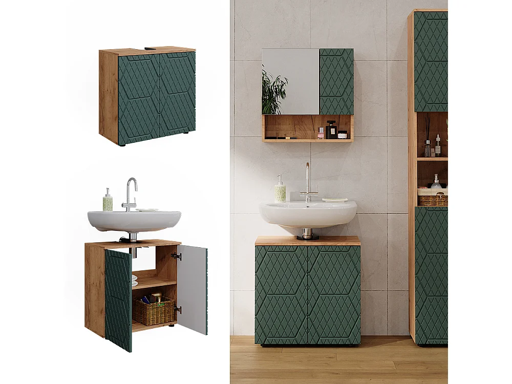 Meuble sous lavabo  vert/force de lor chêne 60x30x59 irma