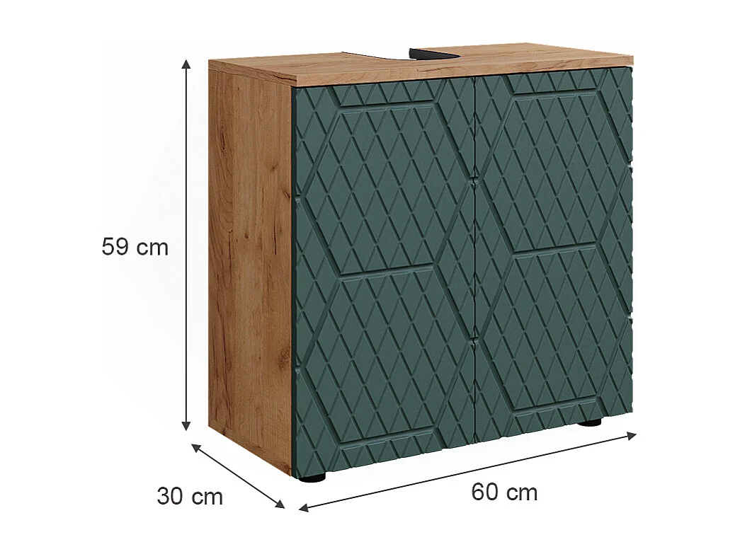 Meuble sous lavabo  vert/force de lor chêne 60x30x59 irma
