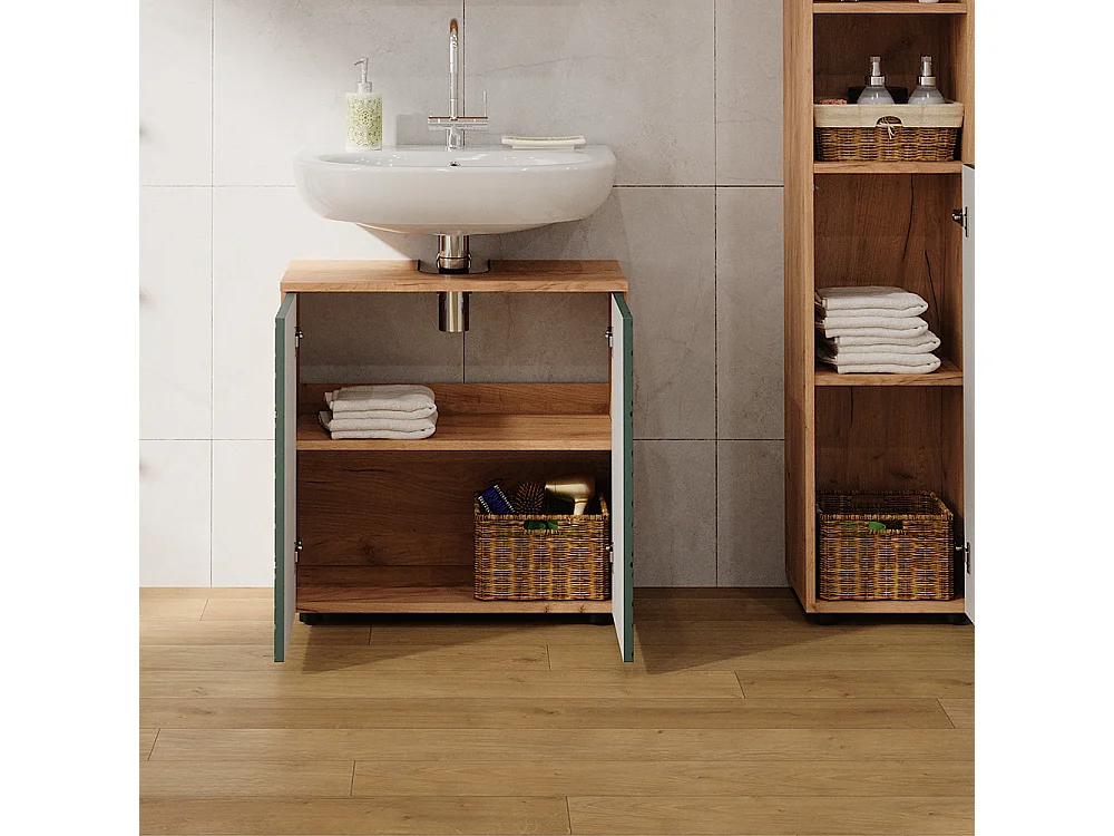 Meuble sous lavabo  vert/force de lor chêne 60x30x59 irma