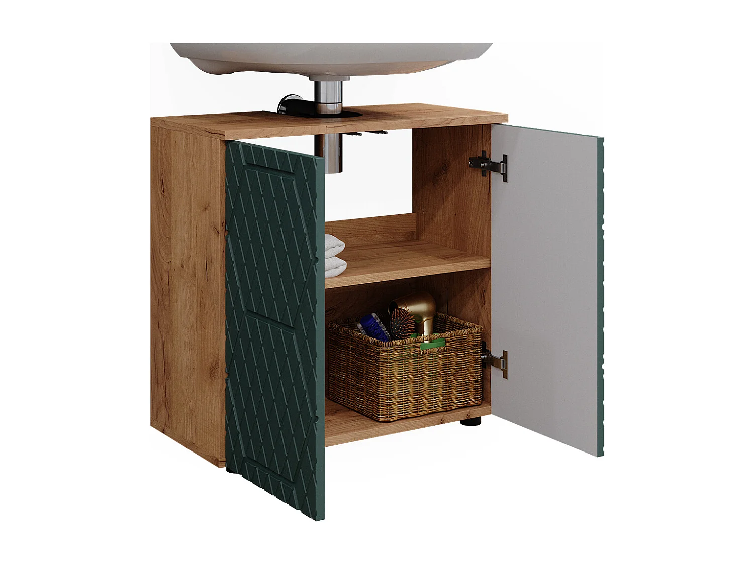 Meuble sous lavabo  vert/force de lor chêne 60x30x59 irma