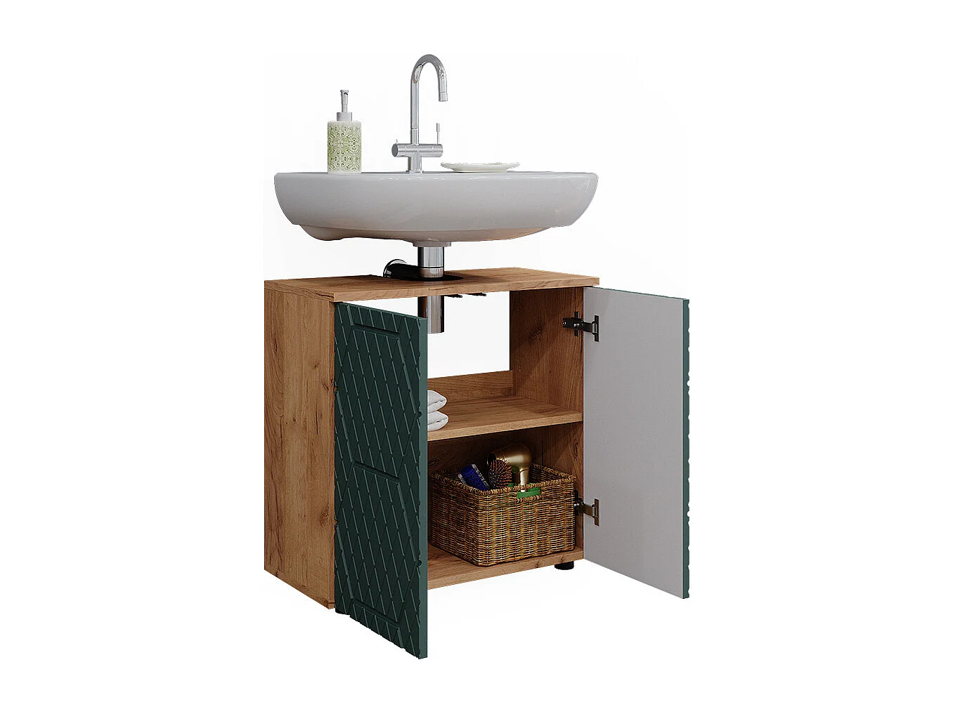 Meuble sous lavabo  vert/force de lor chêne 60x30x59 irma