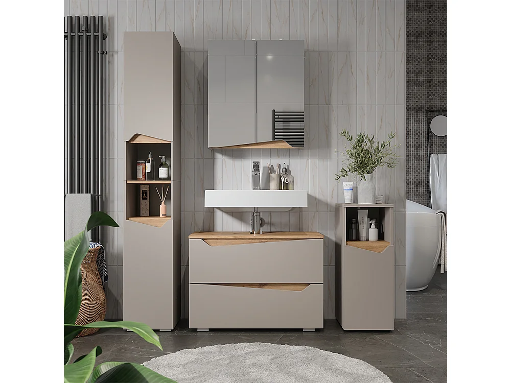 Meuble sous vasque simple grège 80x35x57.5 marelle