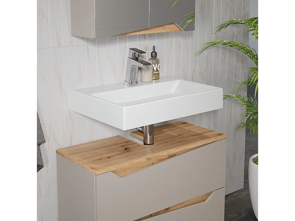 Meuble sous vasque simple grège 80x35x57.5 marelle