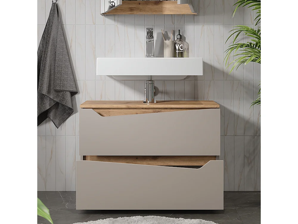 Meuble sous vasque simple grège 80x35x57.5 marelle