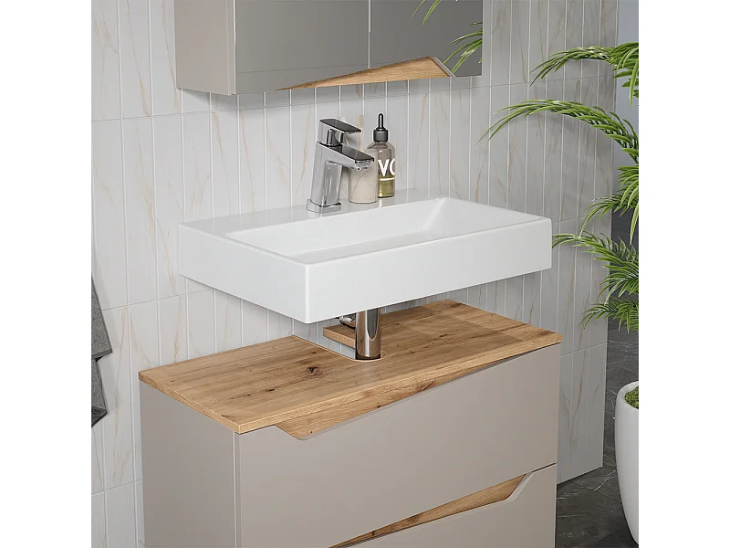 Meuble sous vasque simple grège 80x35x57.5 marelle