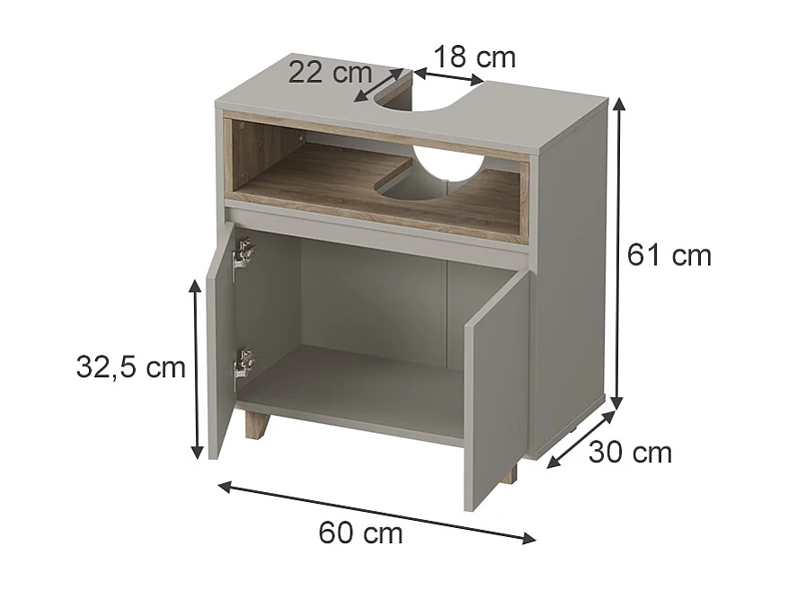 Meuble vasque simple grège 60x30x61 elnor
