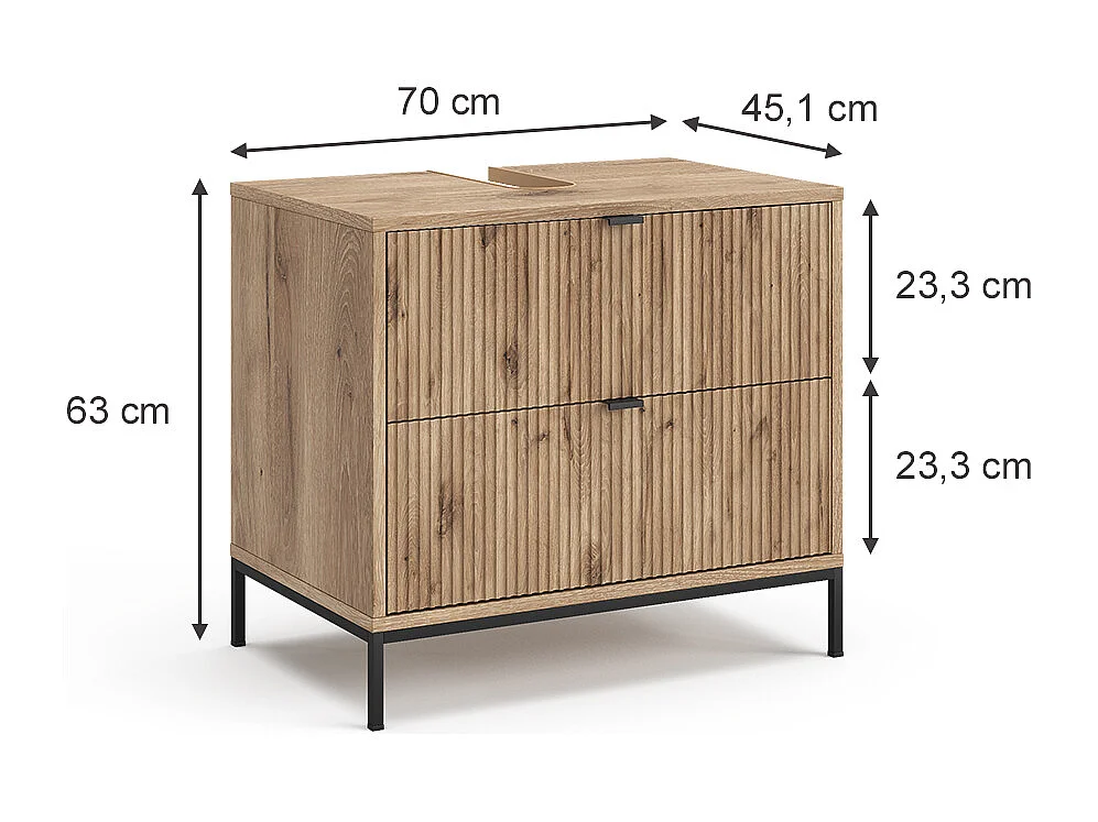 Waschbeckenunterschrank viking oak 70x45.1x63 eliza