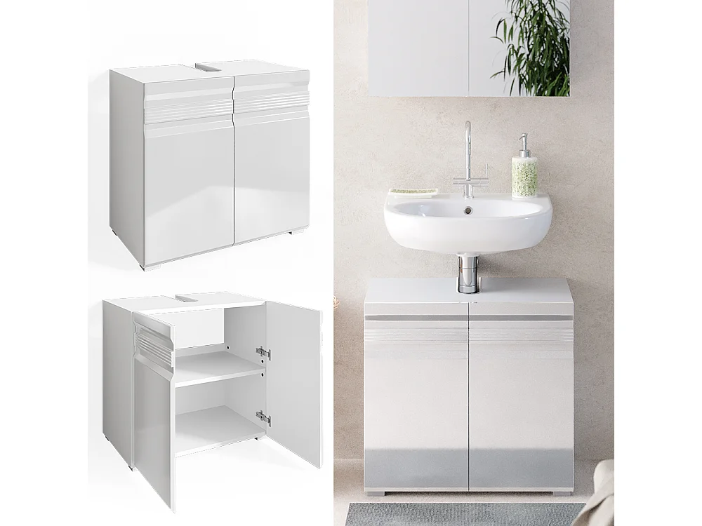 Meuble sous vasque simple blanc haute brillance 60x34x56 fredd