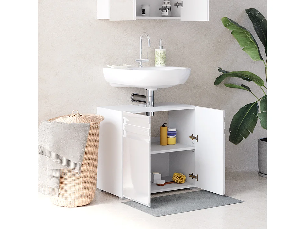 Meuble sous vasque simple blanc haute brillance 60x34x56 fredd