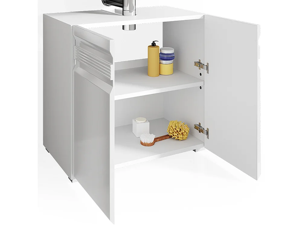 Meuble sous vasque simple blanc haute brillance 60x34x56 fredd