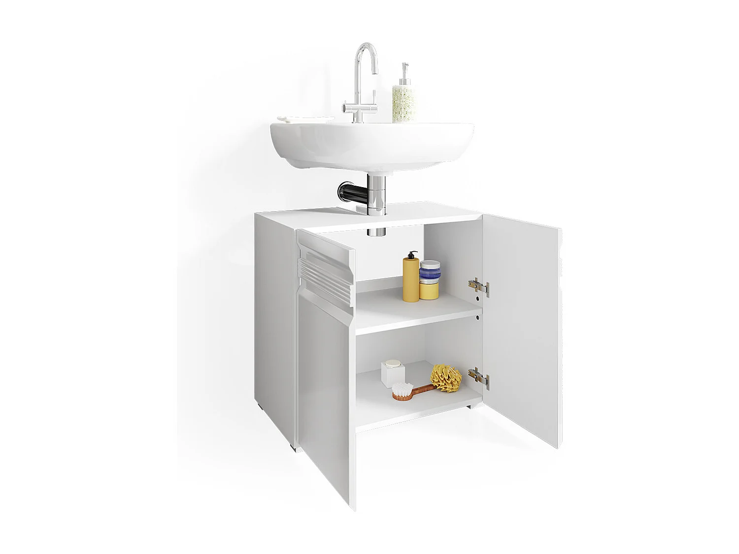 Meuble sous vasque simple blanc haute brillance 60x34x56 fredd