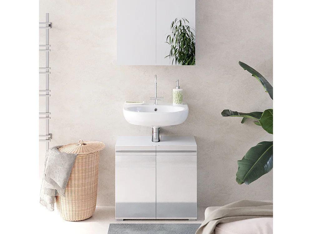 Meuble sous vasque simple blanc haute brillance 60x34x56 fredd