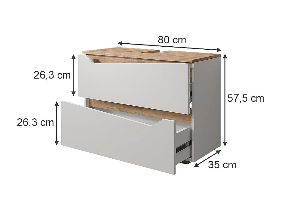Mobile sottolavabo per bagno bianco/artisan 80x35x57.5 marelle