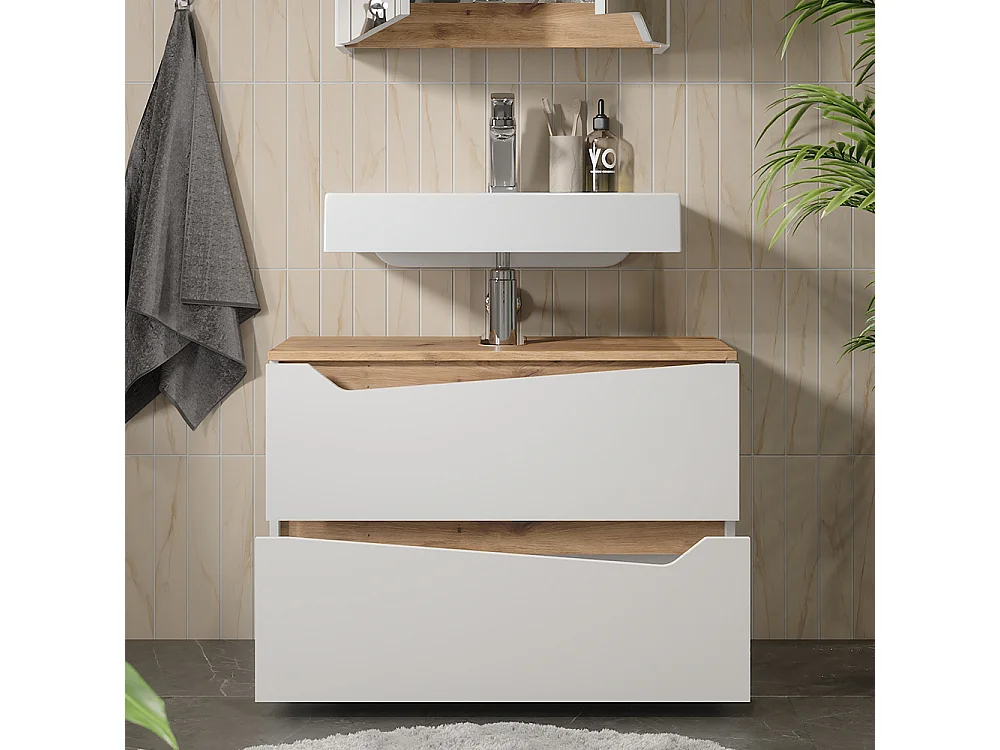 Meuble sous vasque simple blanc/artisan 80x35x57.5 marelle