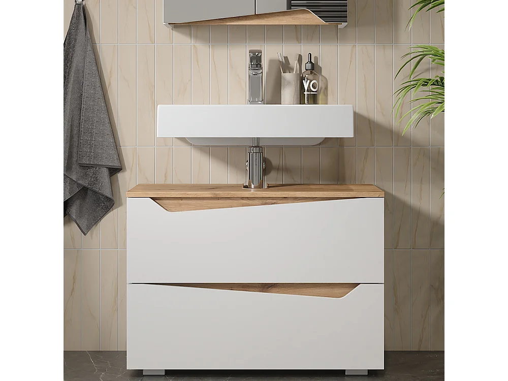 Meuble sous vasque simple blanc/artisan 80x35x57.5 marelle