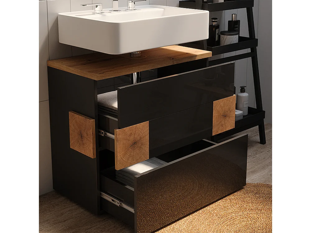 Meuble sous vasque simple anthracite 70x37x64.5 eden