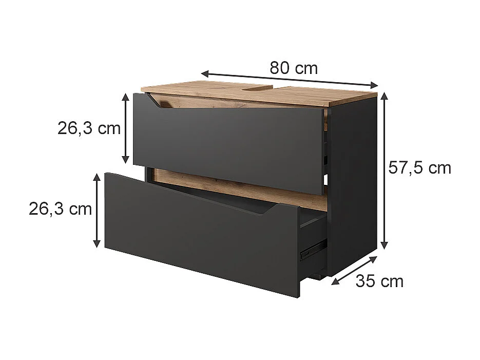 Meuble sous vasque simple anthracite/artisan 80x35x57.5 marelle