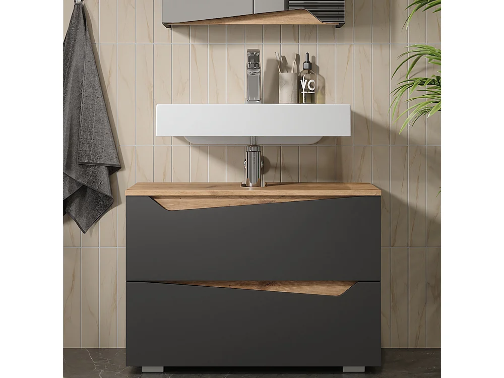 Meuble sous vasque simple anthracite/artisan 80x35x57.5 marelle