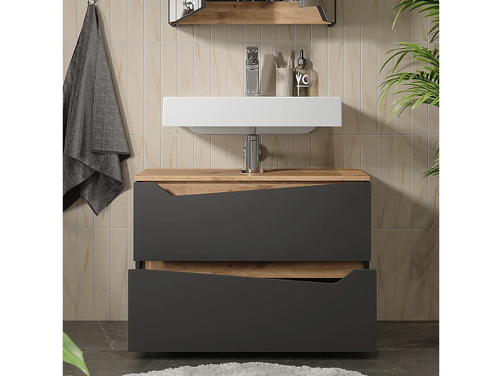 Meuble sous vasque simple anthracite/artisan 80x35x57.5 marelle