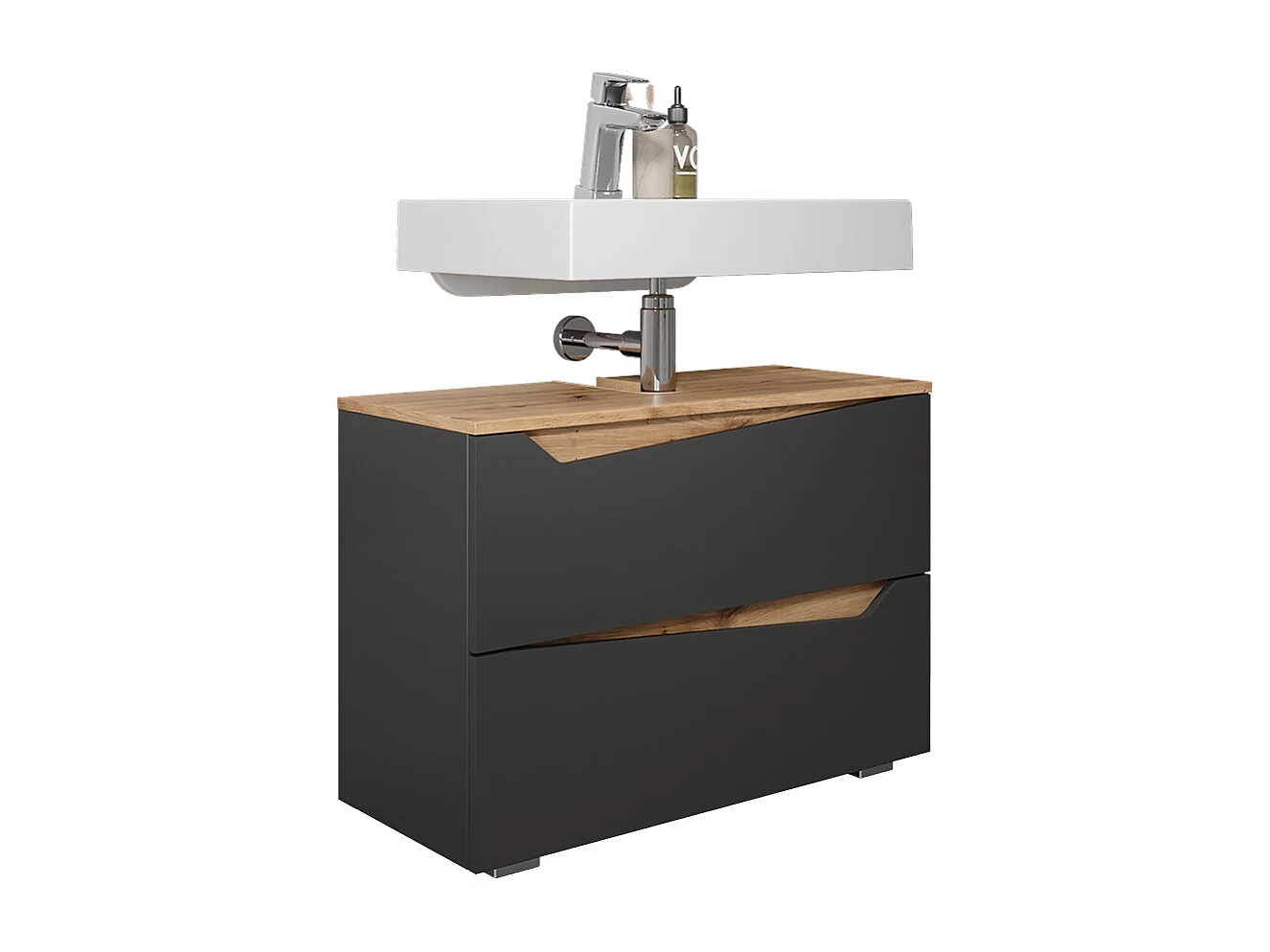 Meuble sous vasque simple anthracite/artisan 80x35x57.5 marelle