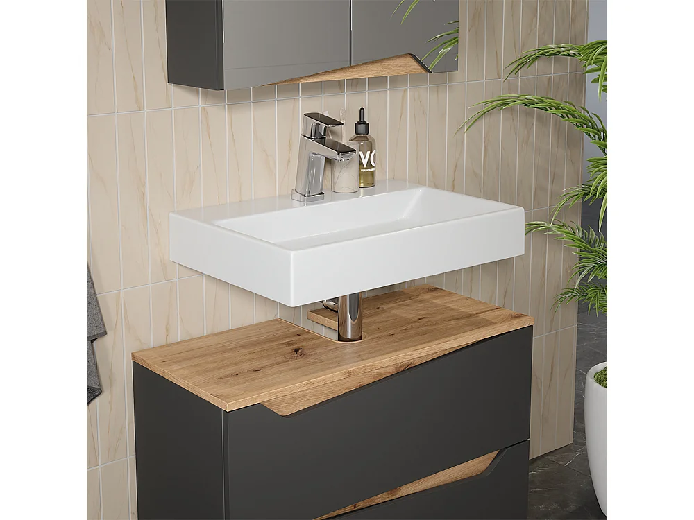 Meuble sous vasque simple anthracite/artisan 80x35x57.5 marelle